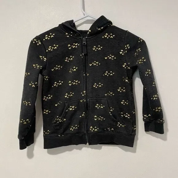 Cat & Jack Girls Black Gold Heart Sherpa-Lined Zip Hoodie Size 5 (6/6X) - Picture 1 of 4